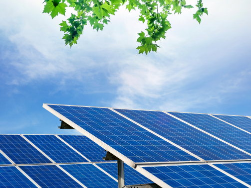 Solar panels against blue sky