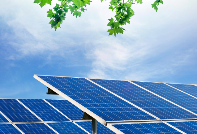 Solar panels against blue sky